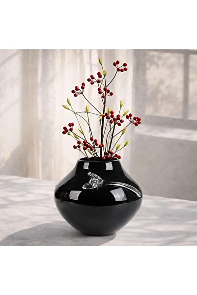 PAN HOME Onyx Glass Lustrous Amphora Vase 24x22x18.5cm - Black