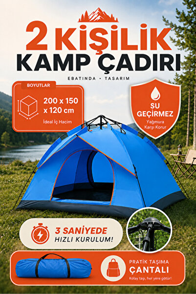 Seyoni Outdoor AC6634 Otomatik Kamp Çadırı 200x150x120 cm Çift Katmanlı Su Ge...
