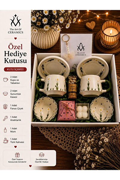 Ceramic Dallı Papatya Desenli 2'li Kupa Seti