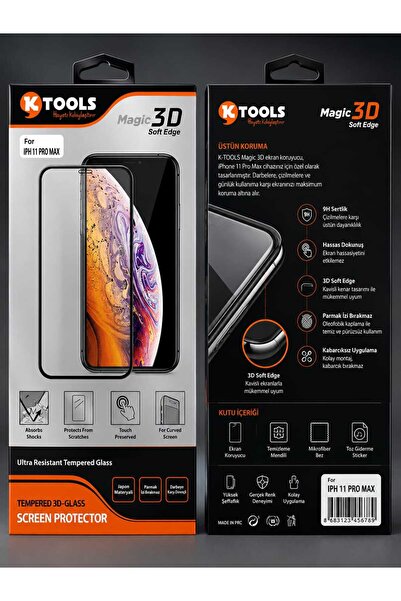 Ktools آيفون 11 برو ماكس - واقي شاشة أسود من الزجاج المقسى لـ Xs ماكس