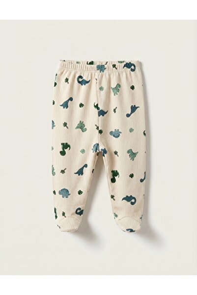 MiniKids Pantaloni cu botosei Ace Trase, Dino, alb-crem