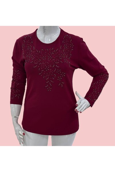 Gündoğan Luxury Stone Embellished Mother's Combed Cotton Blouse (Season-2026)