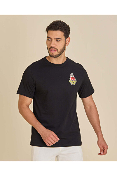 REDTAG Men Black Basic Graphic T-Shirt