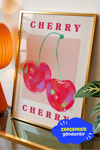 Clumsy Cherry Cherry Poster Baskı – Modern Meyve Temalı Tipografik Poster Bas...