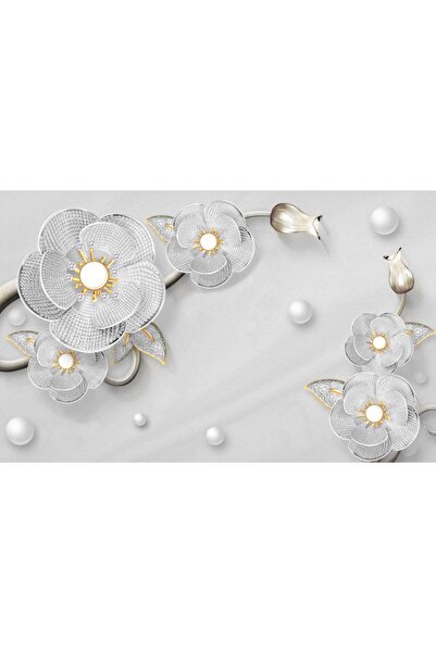 Persona Tablou Canvas, Flori Albe Elegante Si Perle- 100 X 70 cm