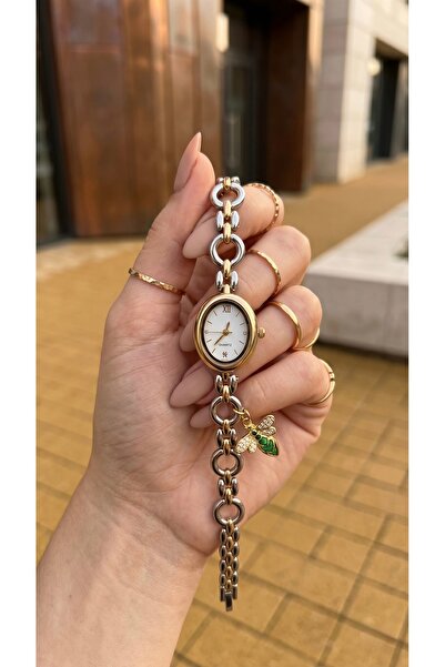 KLISHE Butik Women's Steel Watch Gold & Silver Mix Color Butterfly Green Ston...