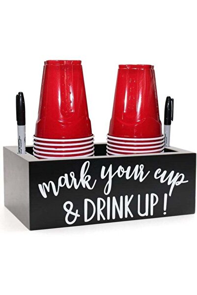 Arabest Wooden Double Cup Holder Party Dispenser Farmhouse Bar Black