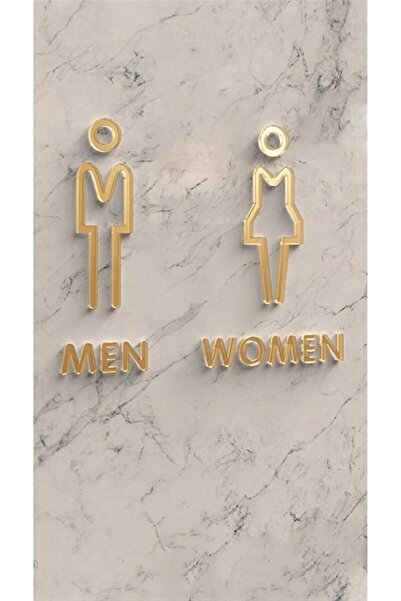 Slasa Men Women Toilet Plaque Acrylic Bathroom Sign Gold 30x15cm