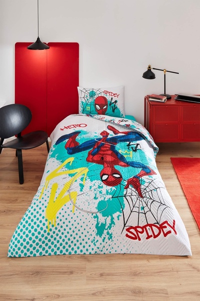 Özdilek Quilted Bedding Set Rf Green Spi̇dey Hero