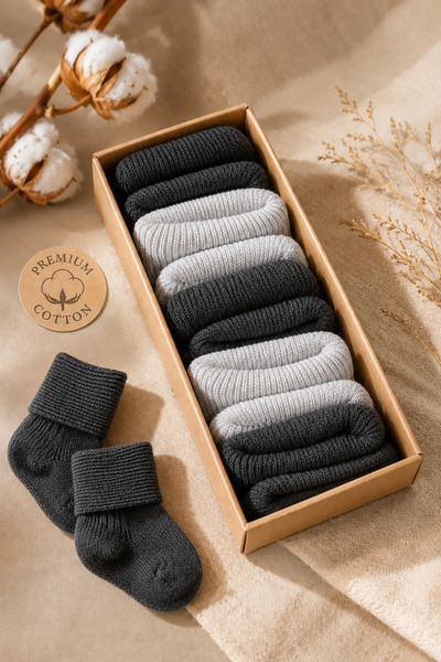 pufien Organik Pamuk 5'li Kutulu Unisex Premium Bebek Çorabı