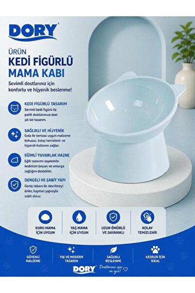 Dory Kedi Figürlü Mama Kabı Mavi