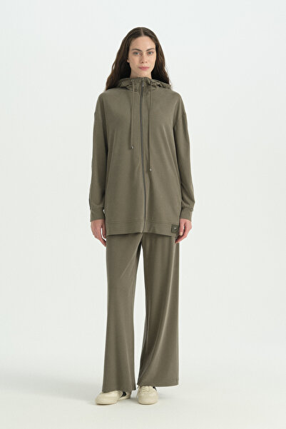 Nihan Knitted Cupra Trousers Tunic Set - Khaki