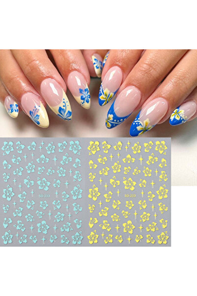 Choice4 SO-233 YellowBlue 2/6pcs 3D Summer Hibiscus Flower Nail Stickers Set ...
