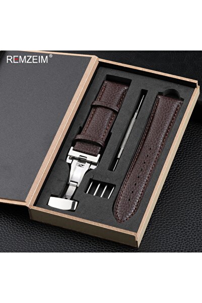 Choice19 20mm Brown Litchi Pattern Design Leather Wrist Band 18mm 20mm 22mm M...