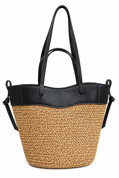 MaVaux Polen Straw Shoulder Bag with Leather Detailing, Stylish Design, Large...