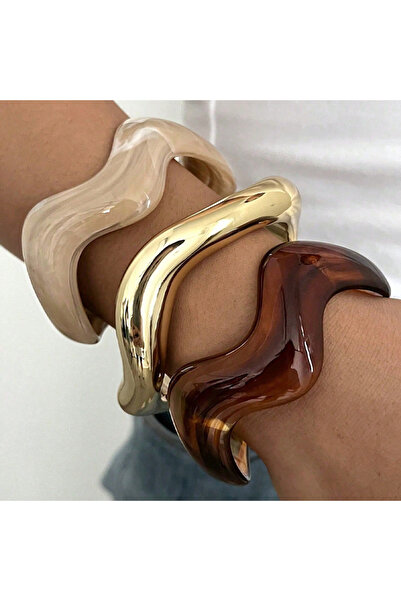 Choice1 AYYA6646101 3Pcs Irregular Wavy Cuff Bangle Set For Women Resin Chunk...