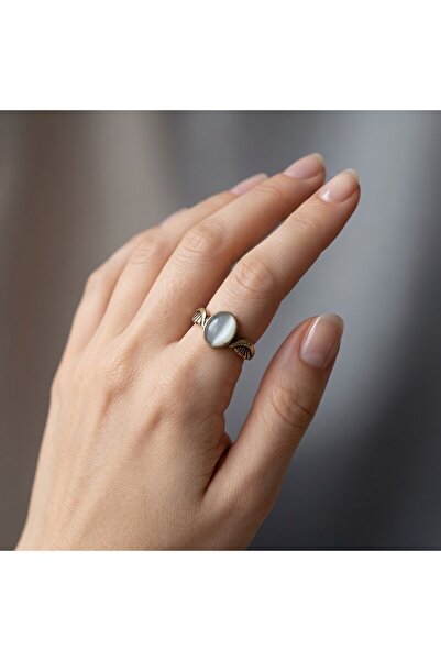 Hedea Angel Wing Angel Real Natural Stone Adjustable White Bronze Women's Ring