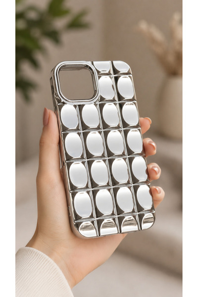EDELFU iPhone 15 - 14 ve 13 Uyumlu - Parlak Gümüş Aurora Yumuşak Silikon Tele...