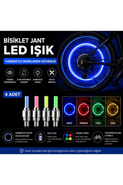 MUBX 4 Adet Hareket Sensörlü Işıklı Sibop Kapağı Lambası Bisiklet Motorsiklet