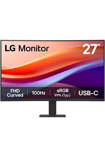 LG شاشة منحنية مقاس 27 بوصة (1500R) - دقة FHD، 100 هرتز، منفذ USB-C، وضع القر...
