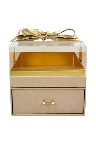 AFO Cutie Catifea Luxury Patrata cu Capac din Acril si Sertar Beige