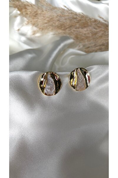 Eylülün Takısı Women's Gold Color Pearlescent Round Earrings