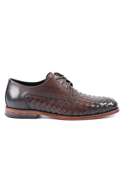 Tuna Genuine Leather Brown Knitted Loafer Men's Shoes, Leather - K4503
