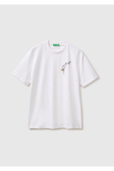 Men's White Mix 100% Cotton Graphic Printed Regular Fit Crew Neck T-Shirt