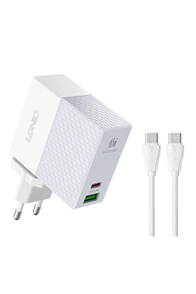 LDNIO φορτιστής τοίχου A2620C με καλώδιο, USB & USB-C, 65W PD, λευκός