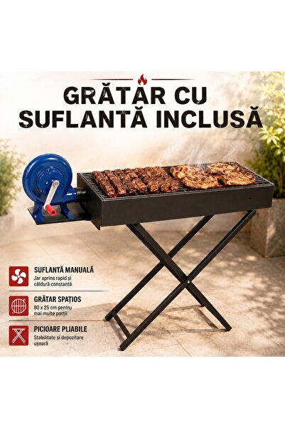 Zâna Casei Grătar portabil cu suflantă de aer, 80 x 25 x 75 cm, Grătar compac...