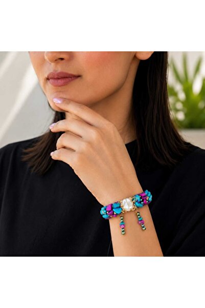 ORENDAJEWELRY Turkuaz Taşlı Gerçek Deri Makrome Bileklik Doğal Taşlı Özel Tas...