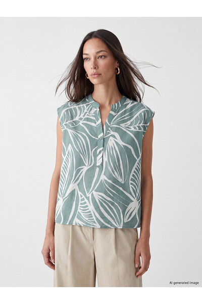 LC Waikiki Lcw Everyday Green Collared Floral Blouse