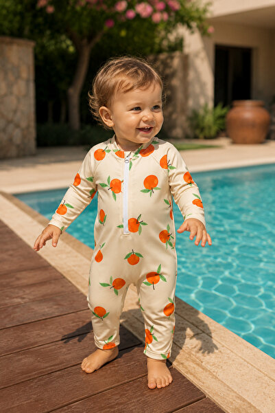 Beniizle Desenli Fermuarlı Unisex Bebek Mayo
