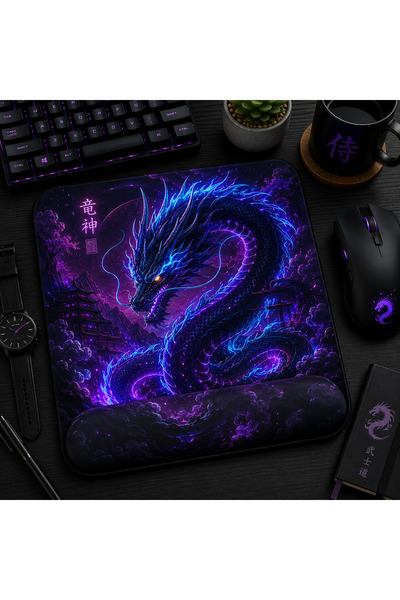 matizya Neon Dragon Bilek Destekli Mousepad 18x23 cm Ergonomik Kaymaz Taban D...