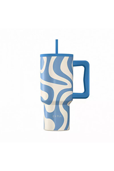 Estia Home Art Ανοξείδωτο Ποτήρι με Καλαμάκι XL Κύματα Ωκεανού 900ml Εστία