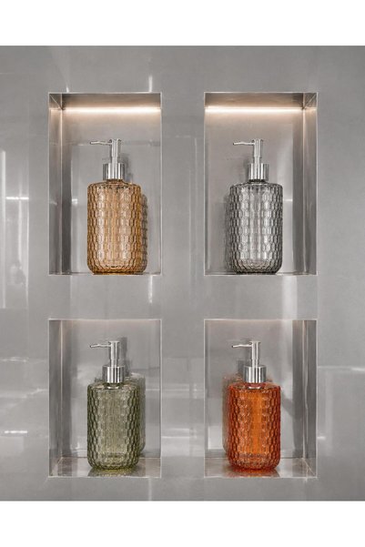R-EYLA R'Eyla Bathroom Vela Glass Liquid Soap Dispenser 350 ml Decorative Bathroom Dispenser with Silver Pump 20X8 cm