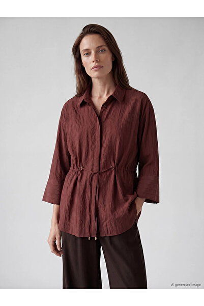 LC Waikiki Brown Striped Oversize Dobby Women's Shirt