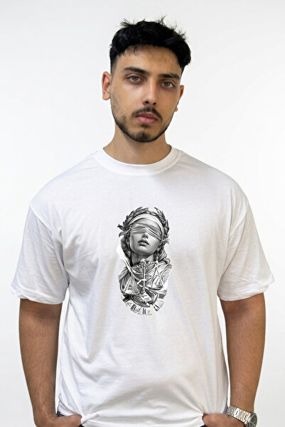 Anetos Adalet Tanricasi Design Printed Oversize White T-Shirt