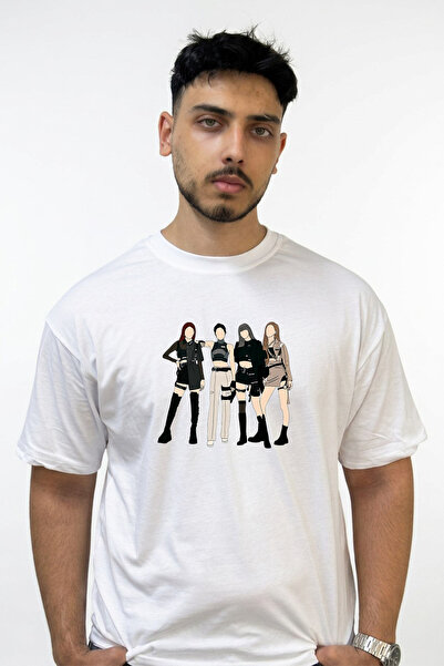 Anetos K Pop Group Design Printed Oversize White T-Shirt