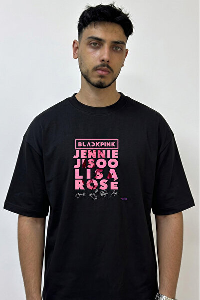Anetos Blackpink_25 Design Printed Oversize Black T-Shirt