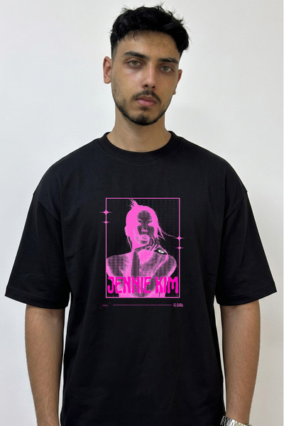 Anetos Jennie Kim Design Printed Oversize Black T-Shirt
