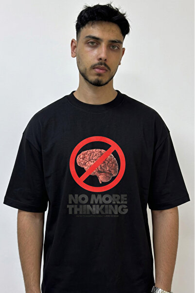 Anetos Brain Ban Design Printed Oversize Black T-Shirt