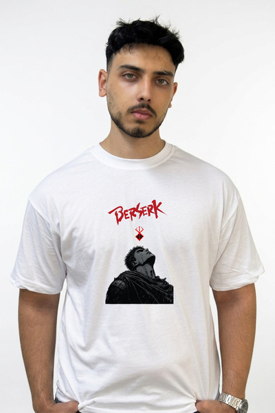 Anetos Berserk Guts_4 Design Printed Oversize White T-Shirt