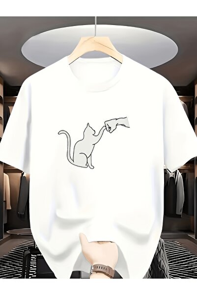 NOURAM Men' Breathable Summer T-Shirt with Kitten Human Fist-Bump Print - Loo...