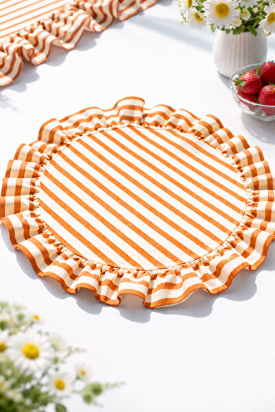 Mirilliahome Keten Fırfırlı Supla Amerikan Servis 6’lı Turuncu Çizgili 40 cm ...