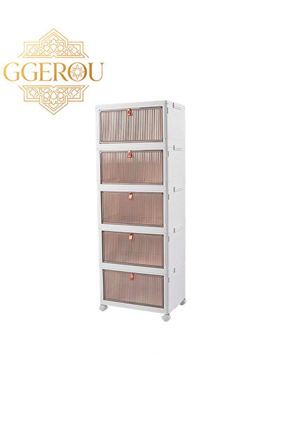 GGEROU 5-Tier Foldable Plastic Multifunctional Storage Organizer with Wheels,...