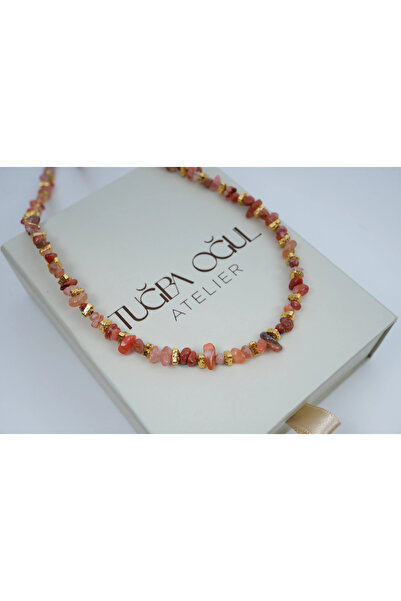 ATELİER TUĞBA Ykl097 Gold Dori̇ka Detailled Broken Natural Stone Summer Necklace