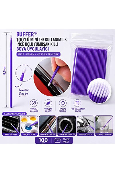 BuradaBuldun 100 قطعة من فرشاة طلاء السيارات الصغيرة للاستخدام مرة واحدة - أد...