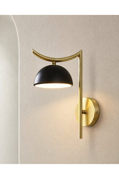 Snikstra Arcus LED Duvar Apliği | Eskitme Sarısı Kaplama | Siyah Metal Başlık...
