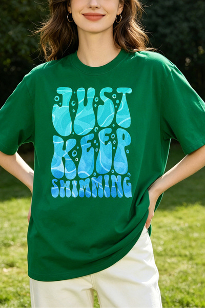 Fleck تي شيرتات نسائية مطبوعة برسومات 'Just Keep Swimming' بتصميم فضفاض غير ر...